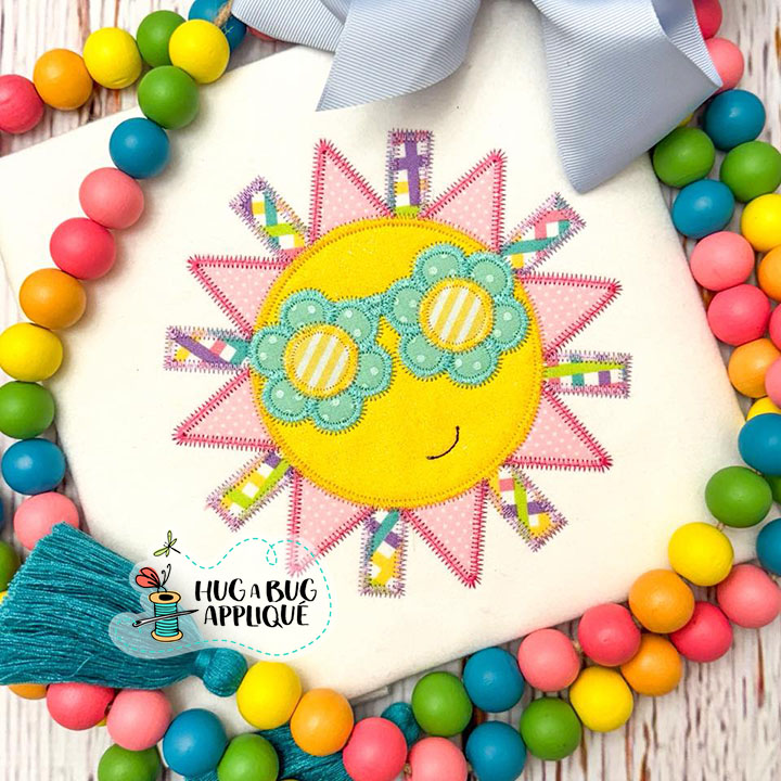 Sun Flower Glasses Zig Zag Stitch Applique Design
