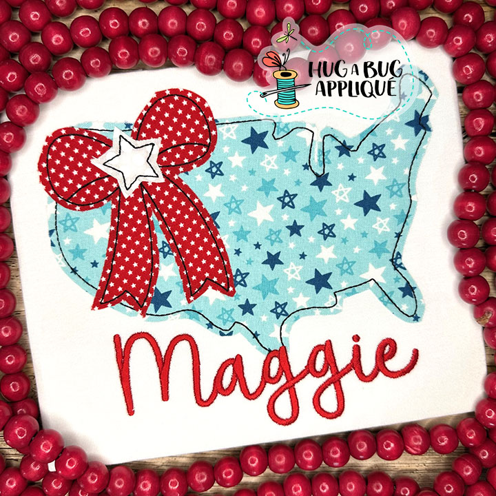 USA Big Bow Bean Stitch Applique Design