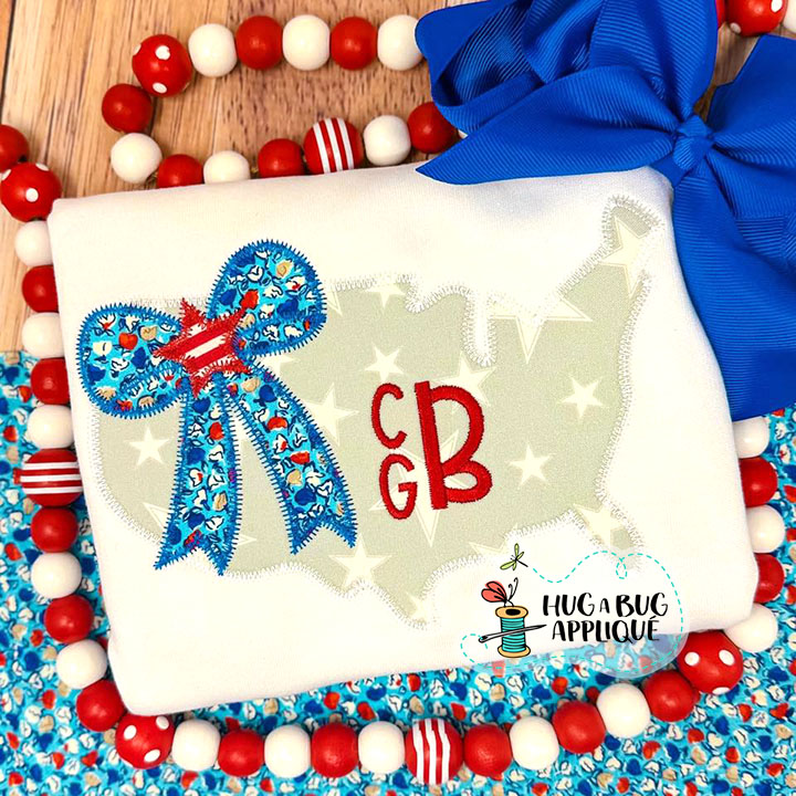 USA Big Bow Zig Zag Stitch Applique Design