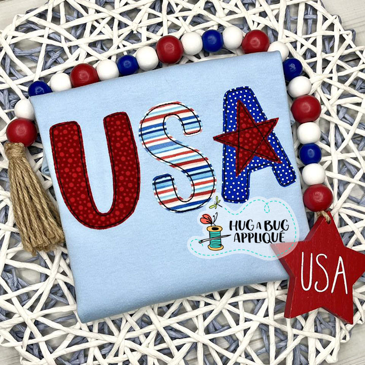 USA Star Bean Stitch Applique Design