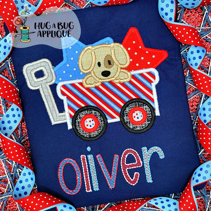 Wagon Pup Stars Satin Stitch Applique Design