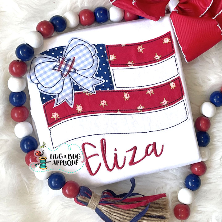 Wavy Flag Bow Bean Stitch Applique Design
