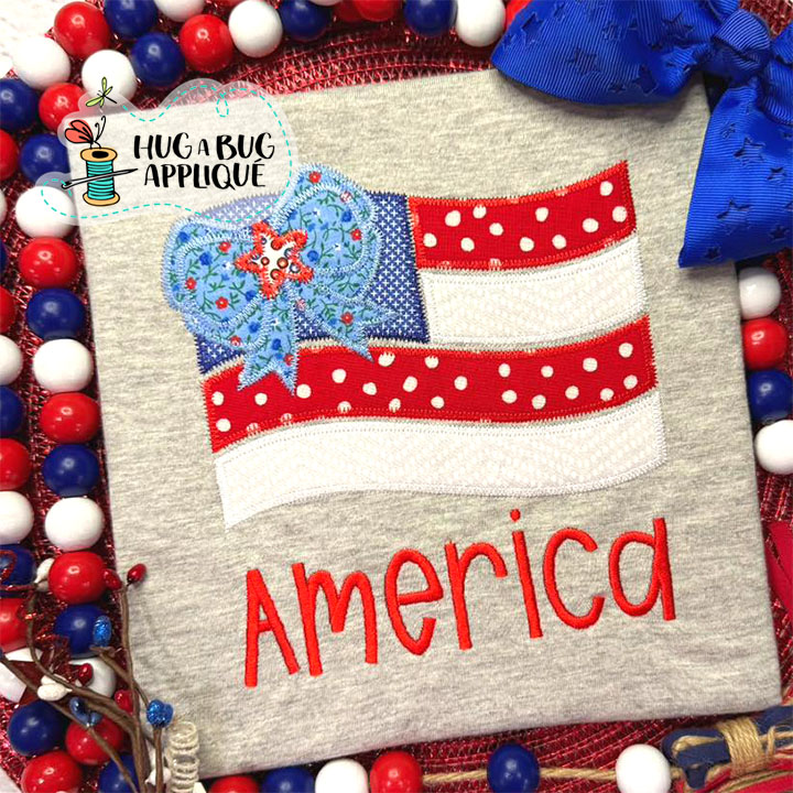Wavy Flag Bow Zig Zag Stitch Applique Design