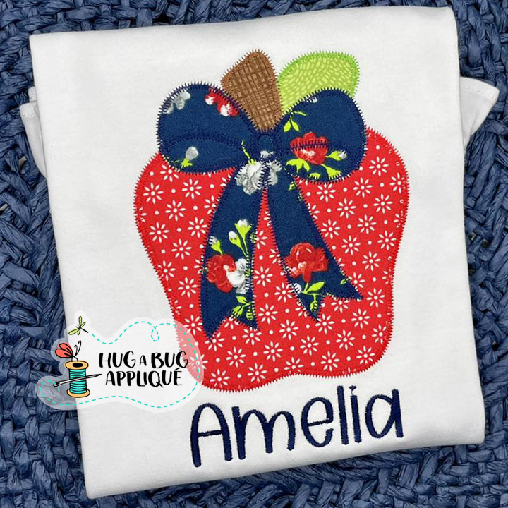 Apple Big Bow Zig Zag Applique Design