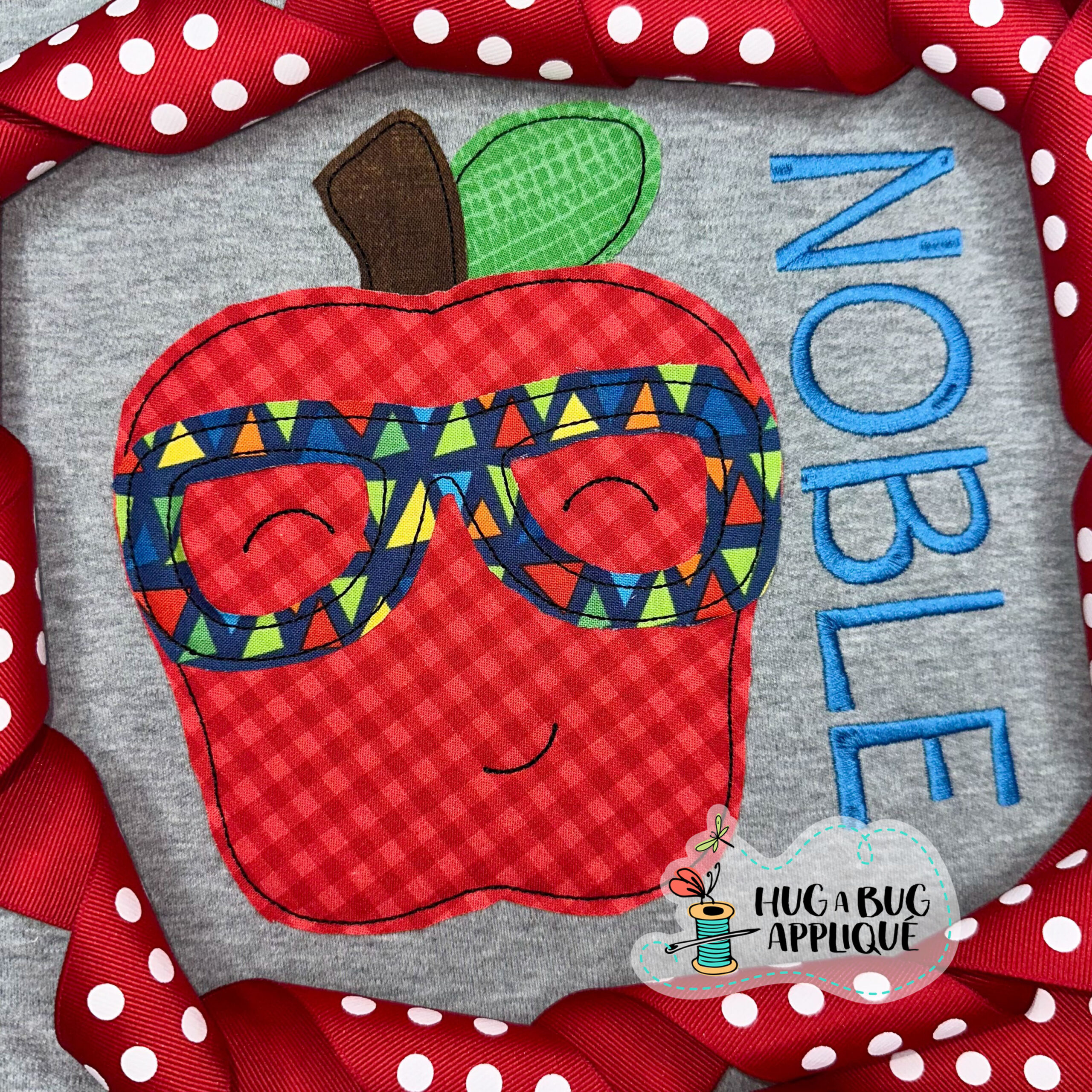 Apple Glasses Bean Stitch Applique Design