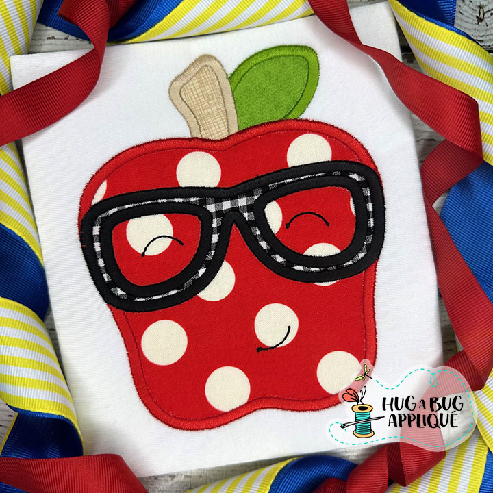 Apple Glasses Satin Stitch Applique Design