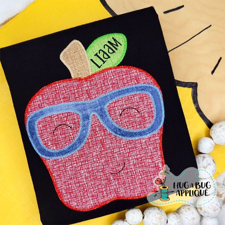 Apple Glasses Zig Zag Stitch Applique Design