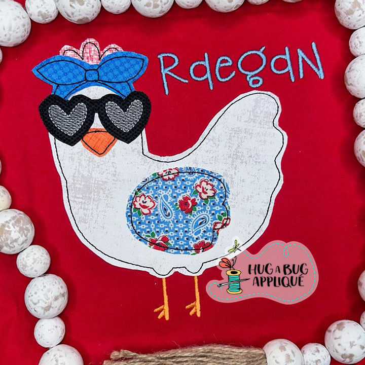 Chicken Heart Glasses Bean Stitch Applique Design