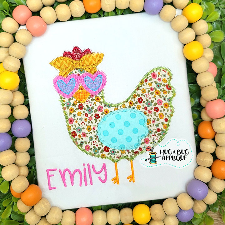 Chicken Heart Glasses Zig Zag Stitch Applique Design