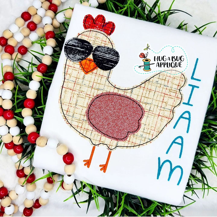 Chicken Sunglasses Bean Stitch Applique Design