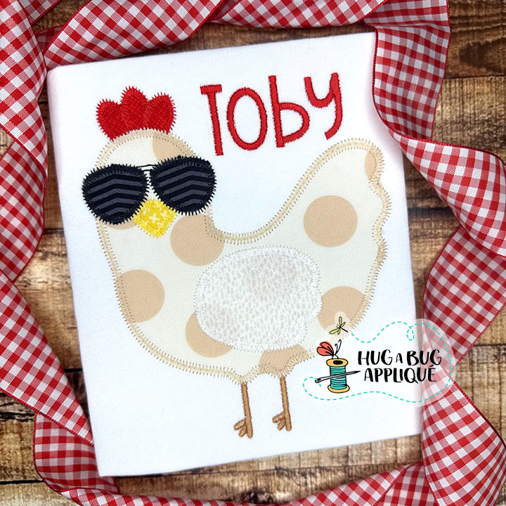 Chicken Sunglasses Zig Zag Stitch Applique Design