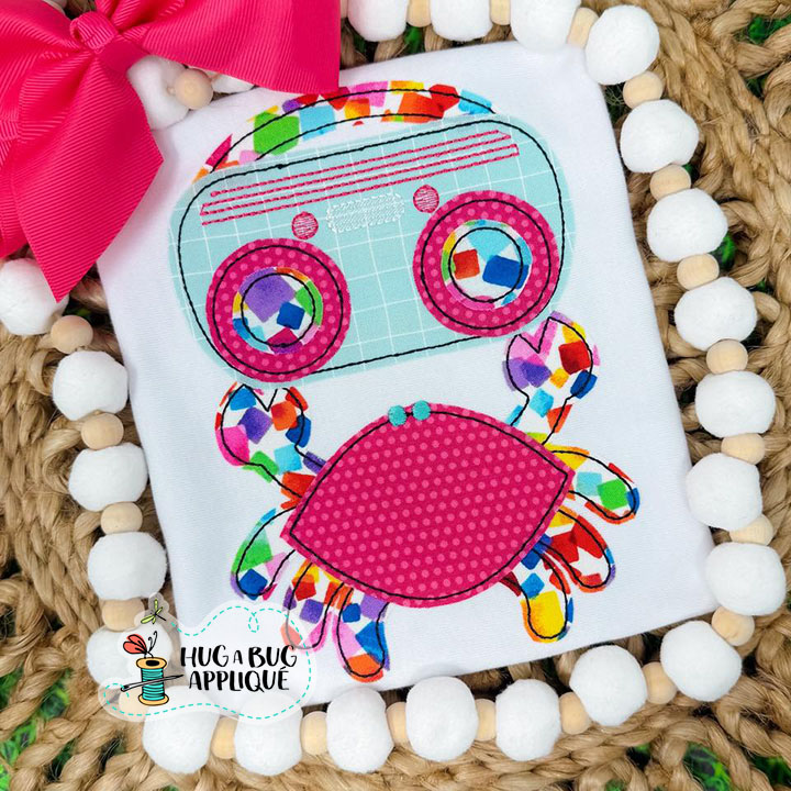 Crab Boom Box Bean Stitch Applique Design