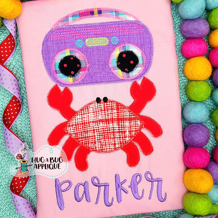 Crab Boom Box Zig Zag Stitch Applique Design
