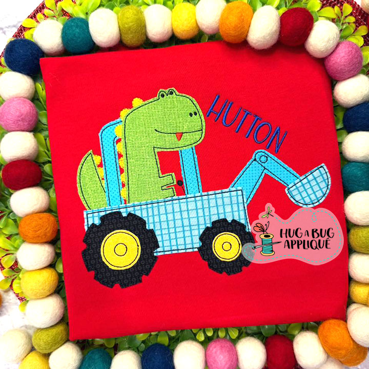 Dino Digger Bean Stitch Applique Design