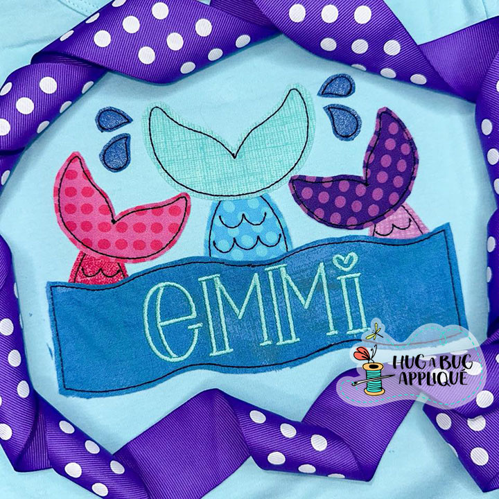 Mermaid Tails Wave Box Bean Stitch Applique Design