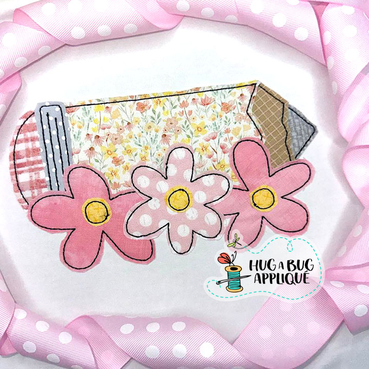 Pencil Flowers Bean Stitch Applique Design