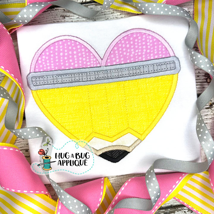 Pencil Heart Satin Stitch Applique Design