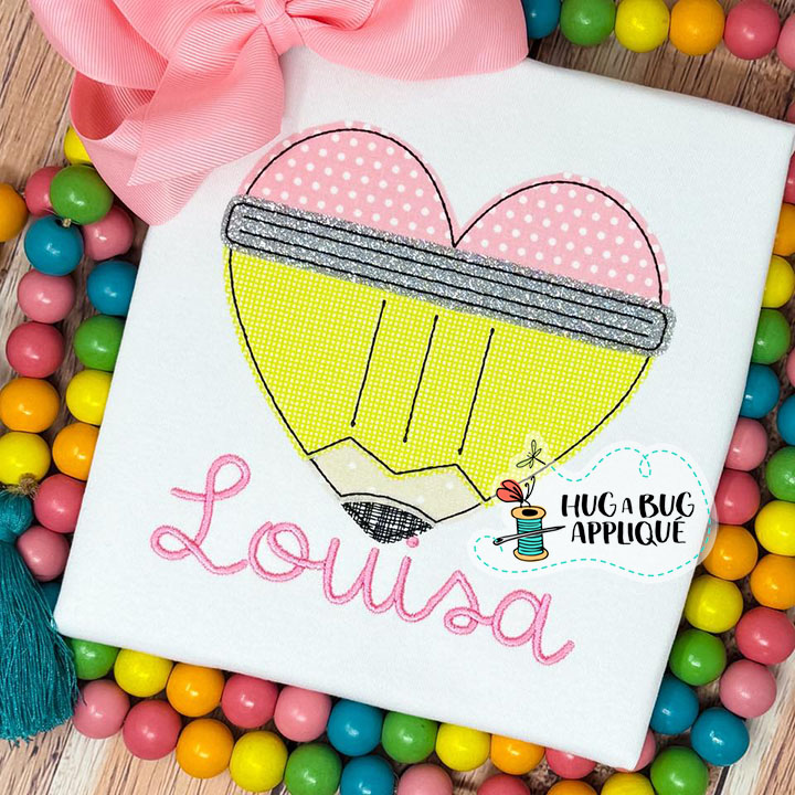 Pencil Heart Bean Stitch Applique Design