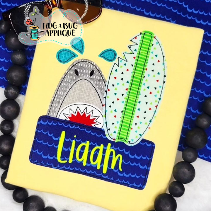 Shark Surfboard Box Bean Stitch Applique Design