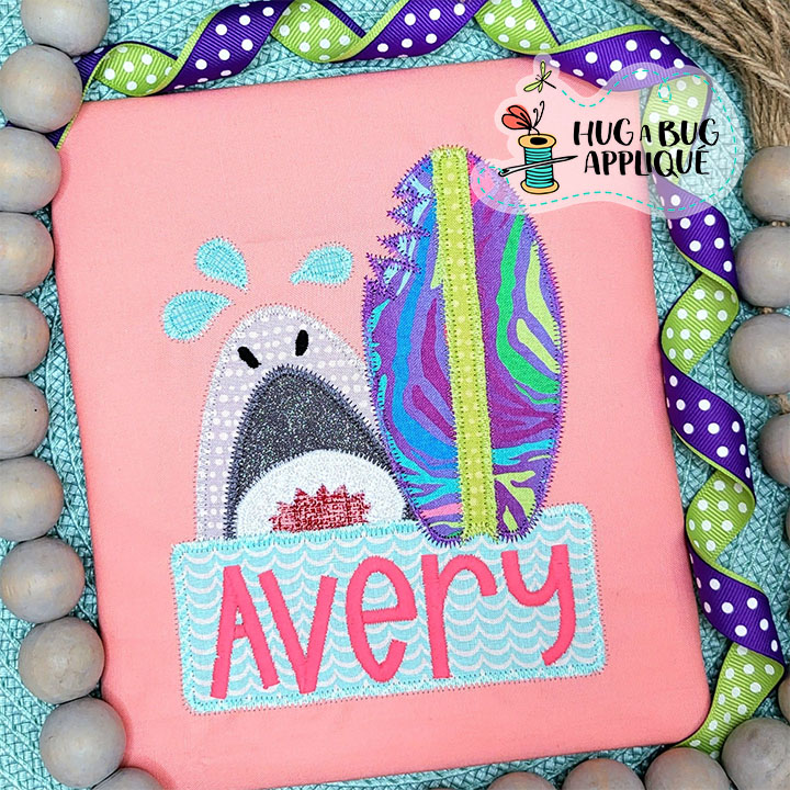 Shark Surfboard Box Zig Zag Stitch Applique Design