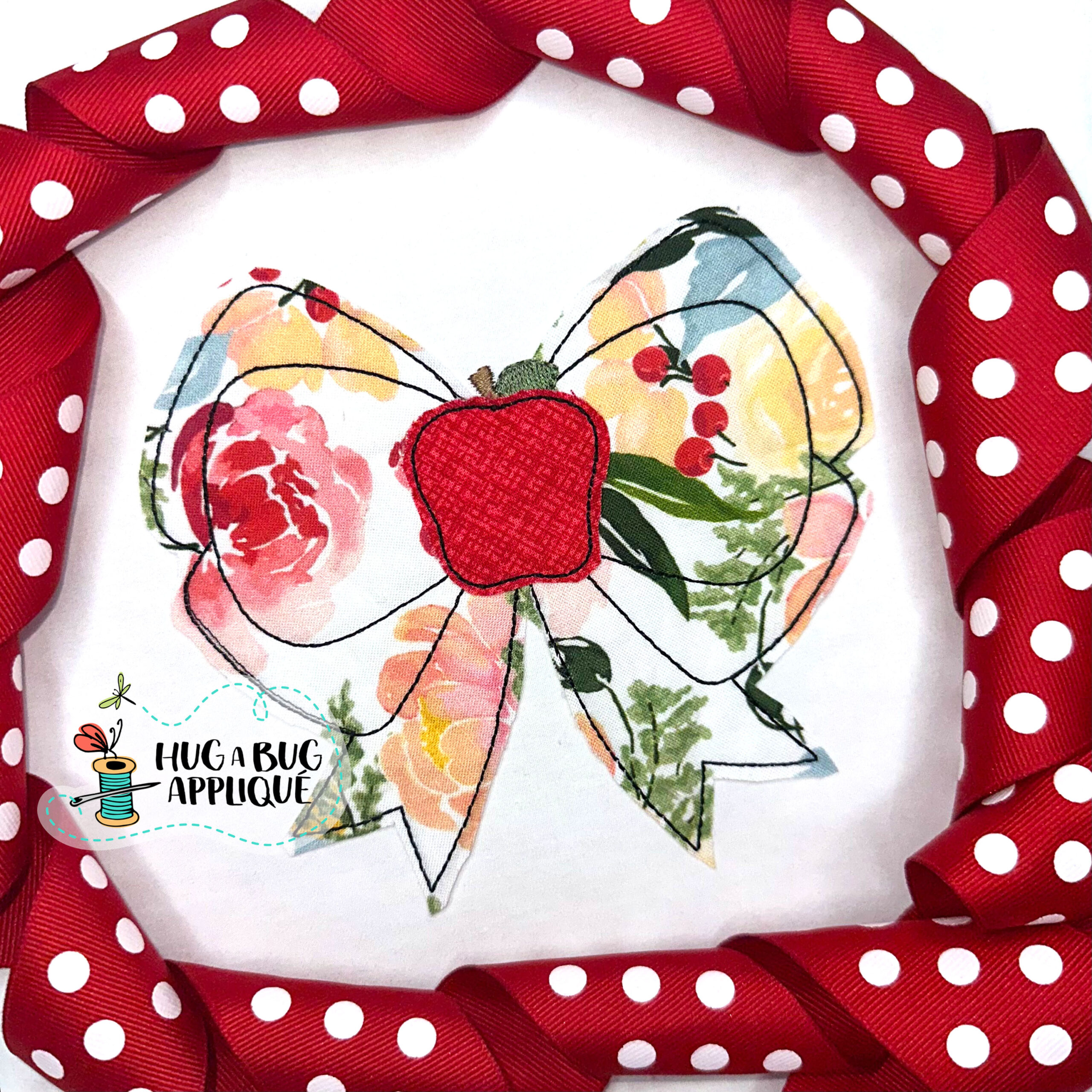 Square Bow Apple Bean Stitch Applique Design
