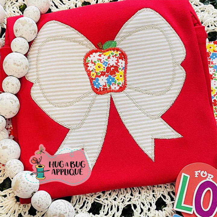 Square Bow Apple Zig Zag Stitch Applique Design