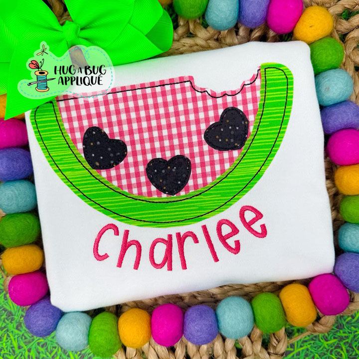 Watermelon Heart Seeds Bean Stitch Applique Design