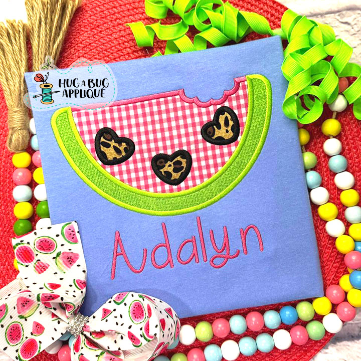 Watermelon Heart Seeds Satin Stitch Applique Design