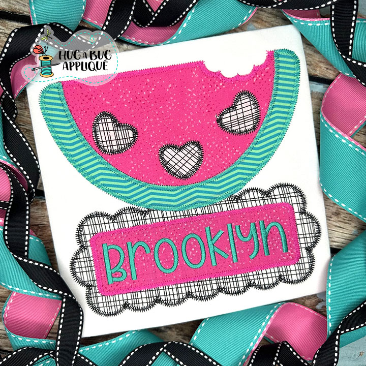 Watermelon Heart Seeds Zig Zag Stitch Applique Design