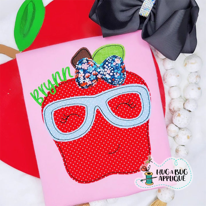 Apple Glasses Bow Bean Stitch Applique Design