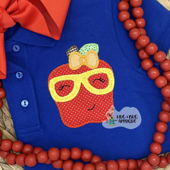 Apple Glasses Bow Zig Zag Stitch Applique Design