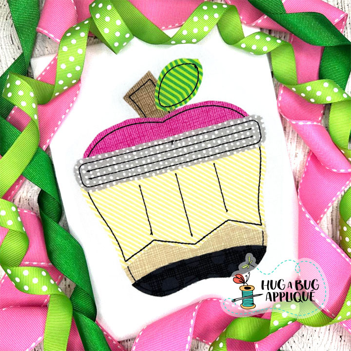 Apple Shaped Pencil Bean Stitch Applique Design