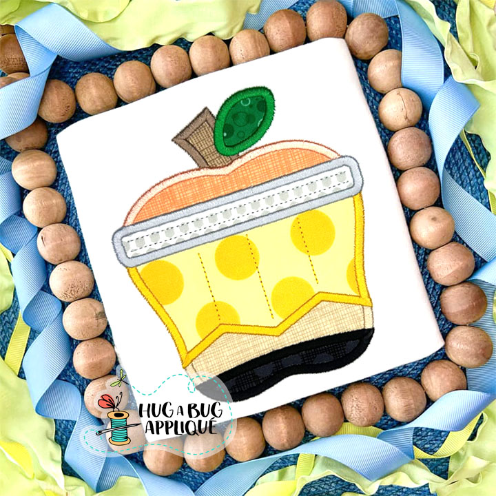 Apple Shaped Pencil Satin Stitch Applique Design
