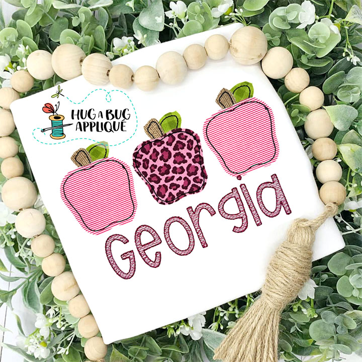 Apple Trio Bean Stitch Applique Design