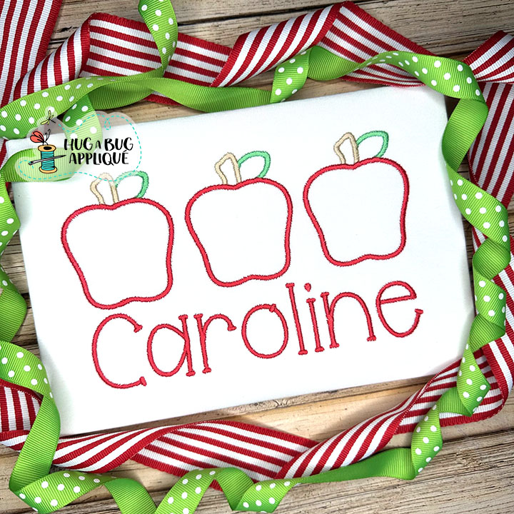 Apple Trio Satin Stitch Embroidery Design