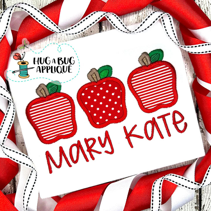 Apple Trio Satin Stitch Applique Design