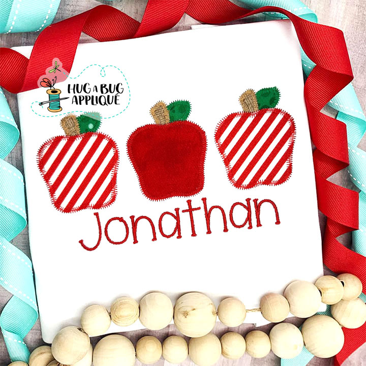 Apple Trio Zig Zag Stitch Applique Design
