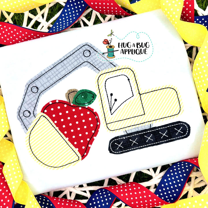 Excavator Apple Bean Stitch Applique Design