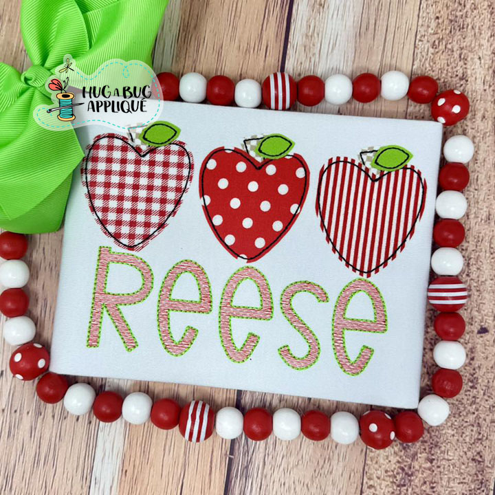 Heart Apple Trio Bean Stitch Applique Design
