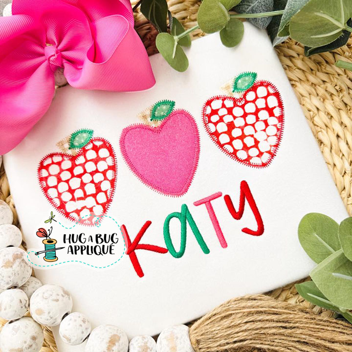 Heart Apple Trio Zig Zag Stitch Applique Design