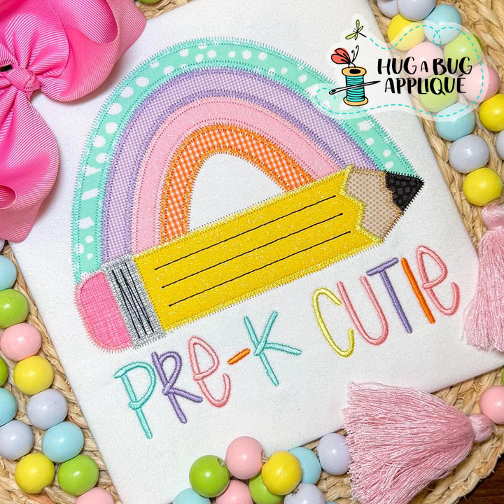 Rainbow Pencil Zig Zag Stitch Applique Design