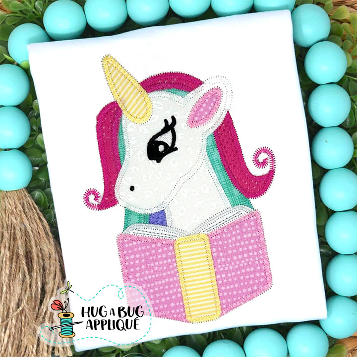 Unicorn Book Zig Zag Stitch Applique Design
