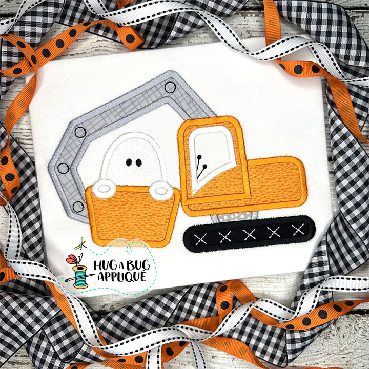 Excavator Ghost Satin Stitch Applique Design