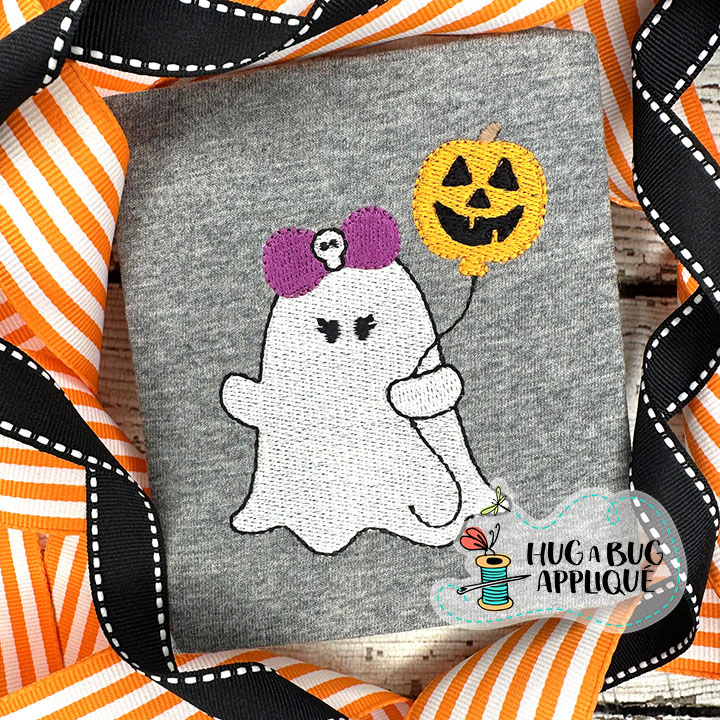 Ghost Bow Balloon Filled Stitch Embroidery Design