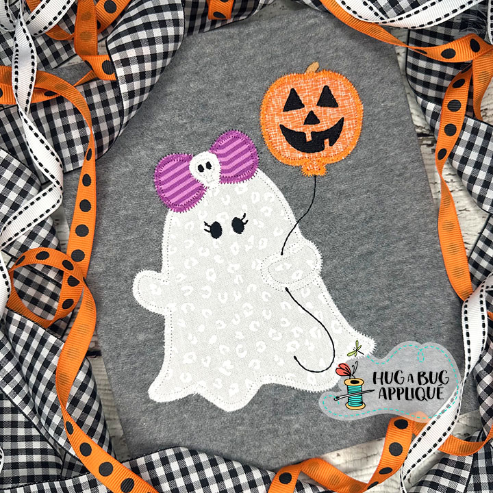 Ghost Bow Balloon Zig Zag Stitch Applique Design