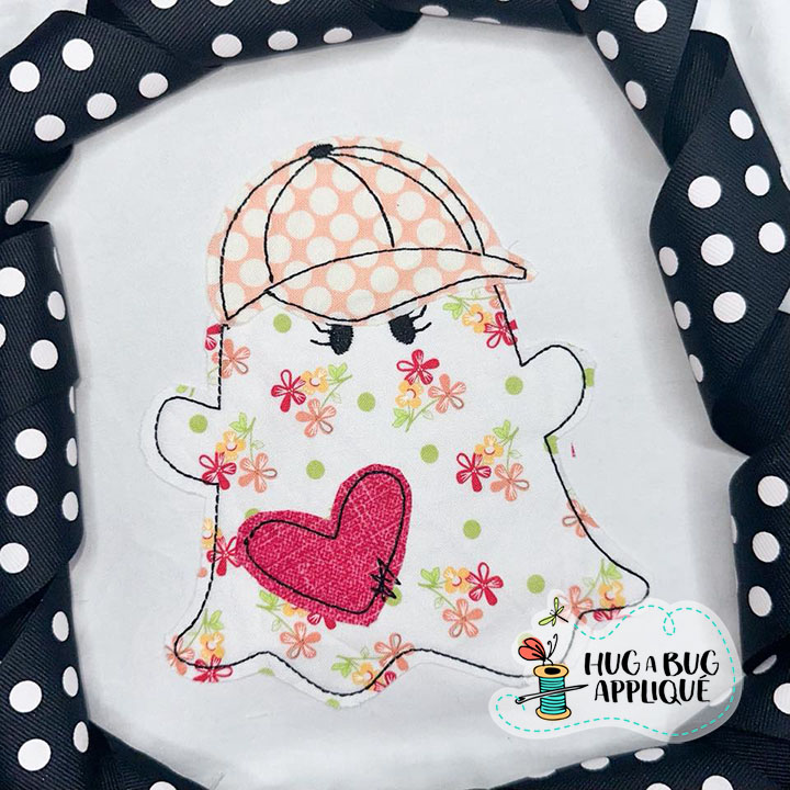 Ghost Heart Ball Cap Bean Stitch Applique Design