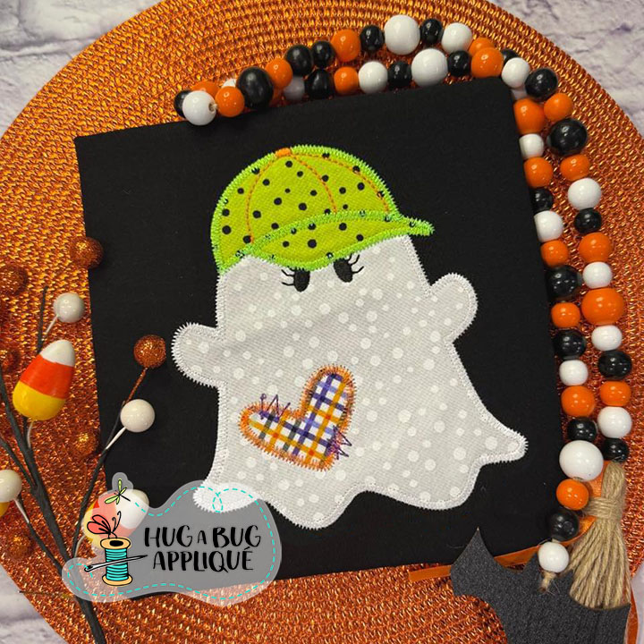 Ghost Heart Ball Cap Zig Zag Stitch Applique Design
