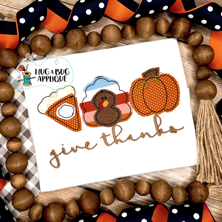 Give Thanks Trio Bean Stitch Applique Design