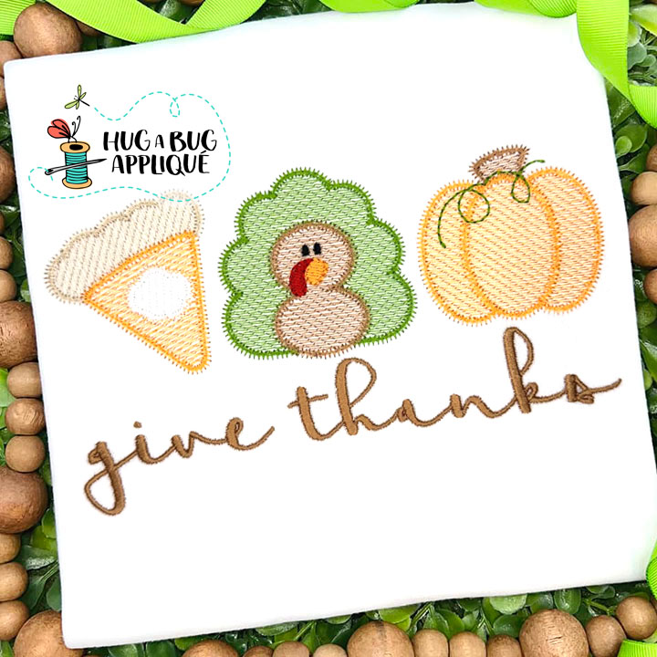 Give Thanks Trio Sketch Stitch Embroidery Design