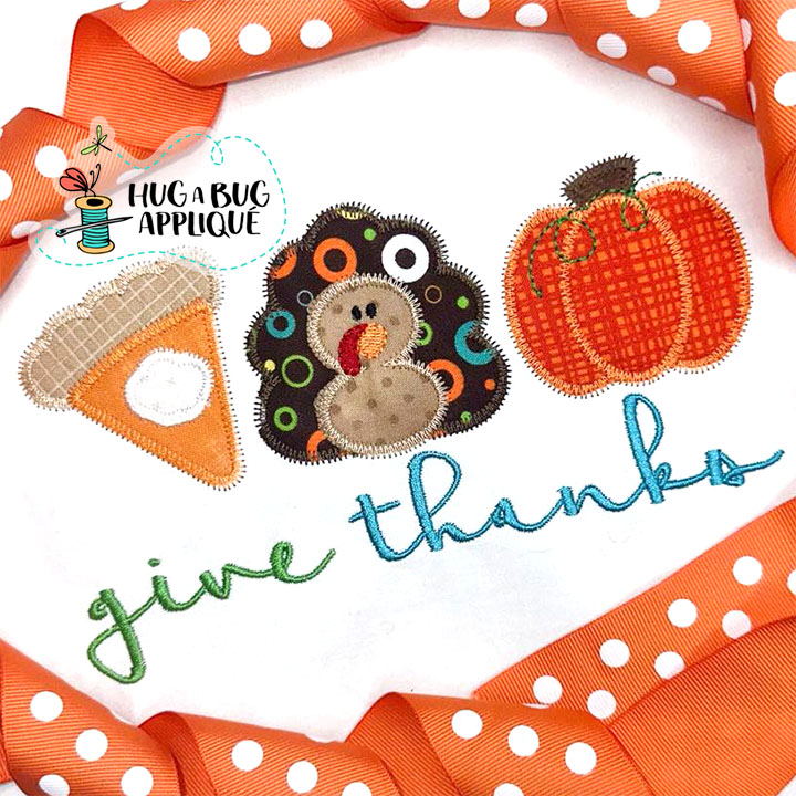 Give Thanks Trio Zig Zag Stitch Applique Design